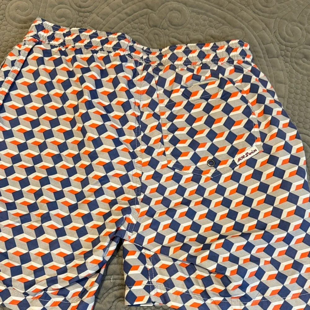 Mr.Swim Blue and Orange Geometric Swim Shorts